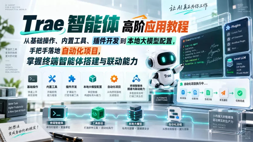 Trae智能体高阶应用教程，从基础操作、内置工具、插件开发到本地大模型配置，手把手落地自动化项目-云析科技