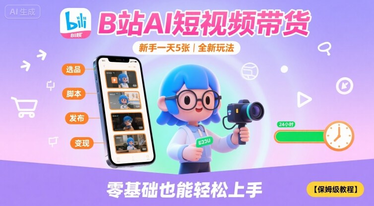 B站AI短视频带货，新手一天5张，全新玩法【保姆级教程】-客创社 - 专注互联网轻资产创业及网络项目资源整合与分享客创社-免费且强大的项目分享网站！