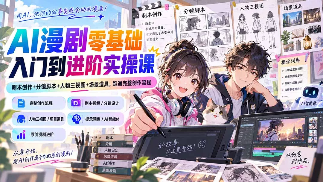 AI漫剧零基础入门到进阶实操课：剧本创作+分镜脚本+人物三视图+