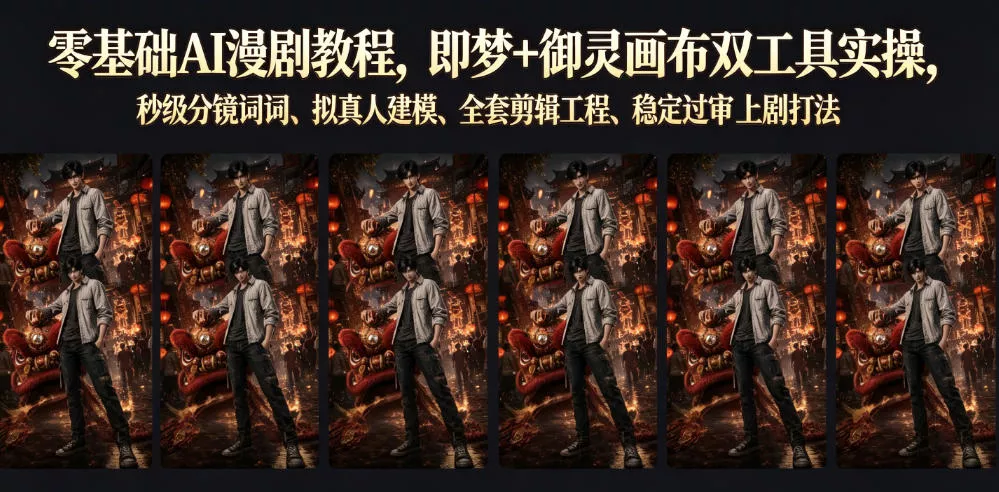 零基础AI漫剧教程，即梦+御灵画布双工具实操，秒级分镜提示词、拟真人建模、全套剪辑工程、稳定过审上剧打法客创社区-专注互联网轻资产资源整合与分享客创社区-专注互联网轻资产资源整合与分享