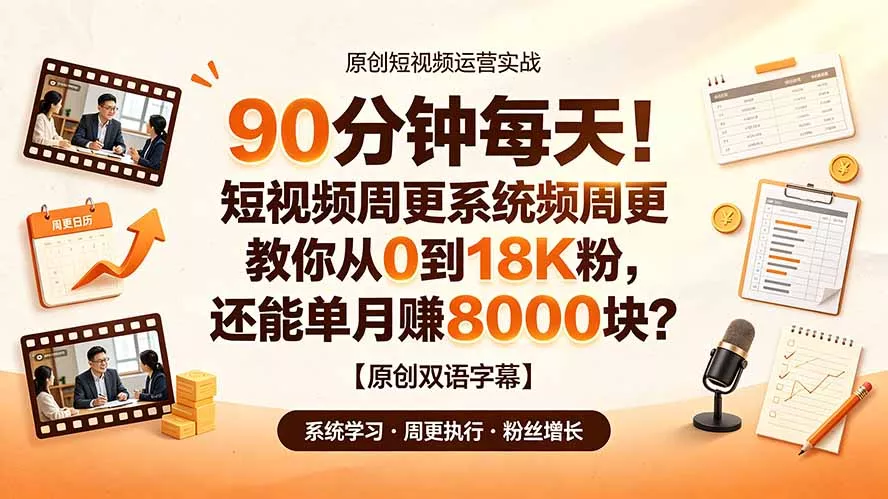 90 分钟每天！短视频周更系统教你从 0 到 18K 粉，还能单月赚 8000 块？【原创双语字幕】客创社区-专注互联网轻资产资源整合与分享客创社区-专注互联网轻资产资源整合与分享