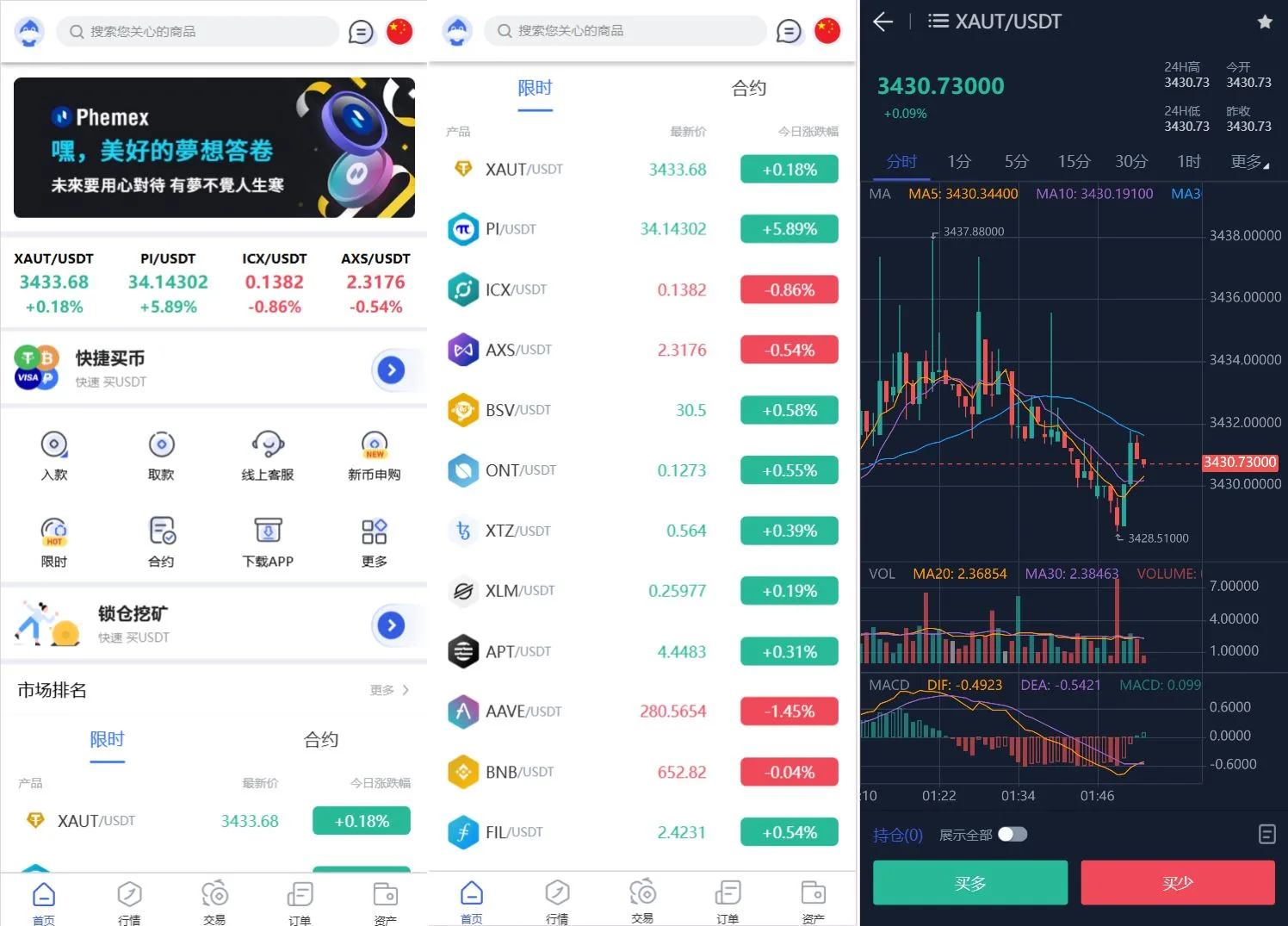Phemex多语言交易所源码/期权交易+合约交易+新币申购+锁仓挖矿+平台币发行+K线行情控制/前端uniapp编译后+后端PHP-客创社 - 专注互联网轻资产创业及网络项目资源整合与分享客创社-免费且强大的项目分享网站！
