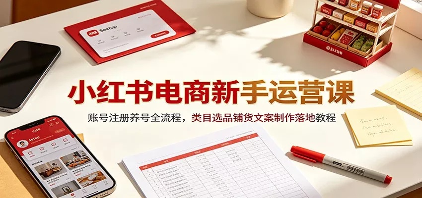 小红书电商新手运营课：账号注册养号全流程，类目选品铺货文案制作落地教程-鱼见海资源网-免费PHP网站源码模板,插件软件网创AI智能体资源分享平台！