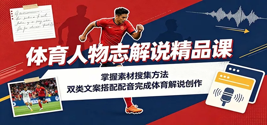 体育人物志解说精品课：掌握素材搜集方法，双类文案搭配配音完成体育解说创作-软件百科