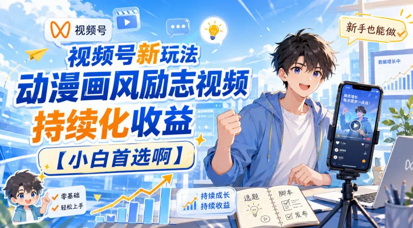 视频号新玩法动漫画风励志视频，持续化收益【小白首选啊】客创社区-专注互联网轻资产资源整合与分享客创社区-专注互联网轻资产资源整合与分享