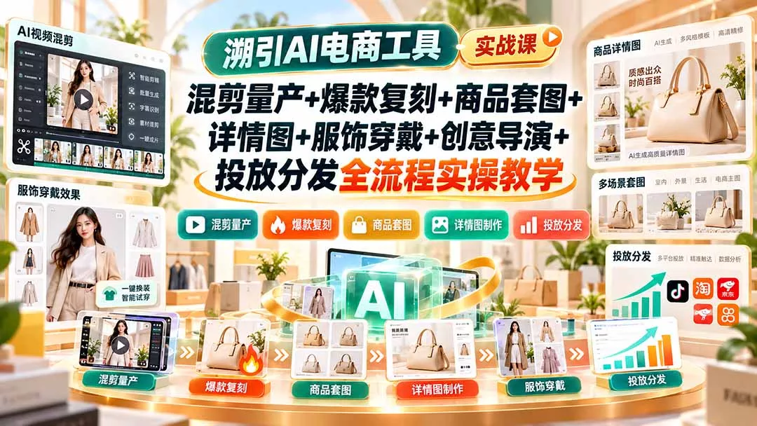 溯引AI电商工具实战课：混剪量产+爆款复刻+商品套图+详情图+服饰穿戴+创意导演+投放分发全流程实操教学-九九网创