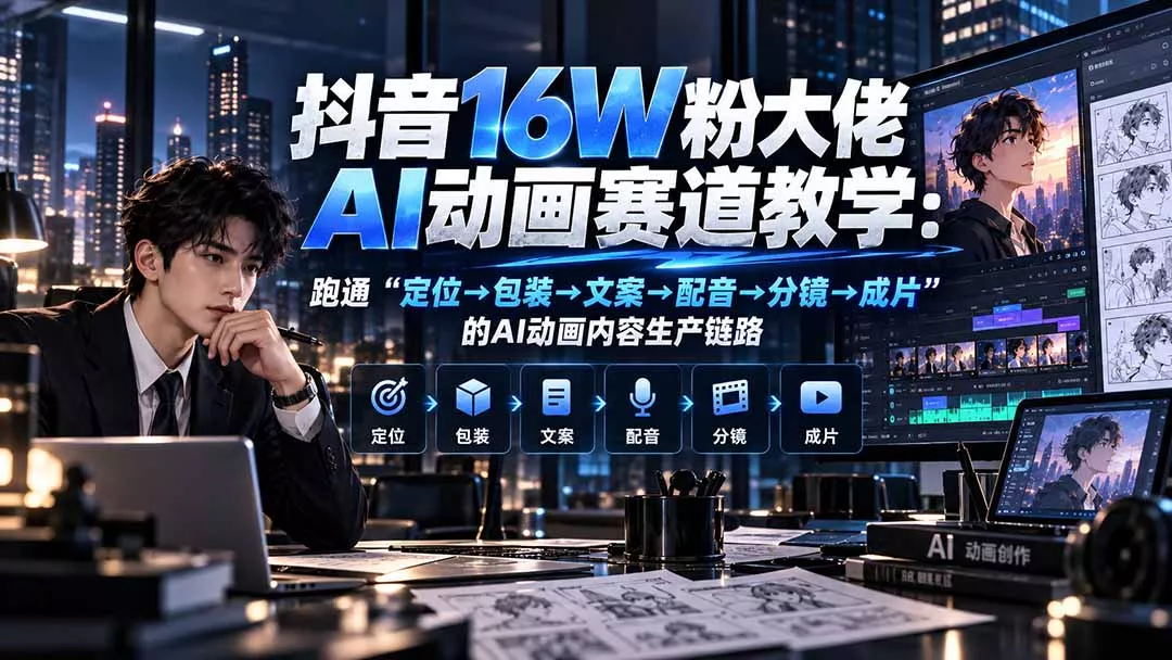 抖音16W粉大佬规则门禁AI动画赛道教学：跑通“定位→包装→文案→配音→分镜→成片”的AI动画内容生产链路客创社区-专注互联网轻资产资源整合与分享客创社区-专注互联网轻资产资源整合与分享