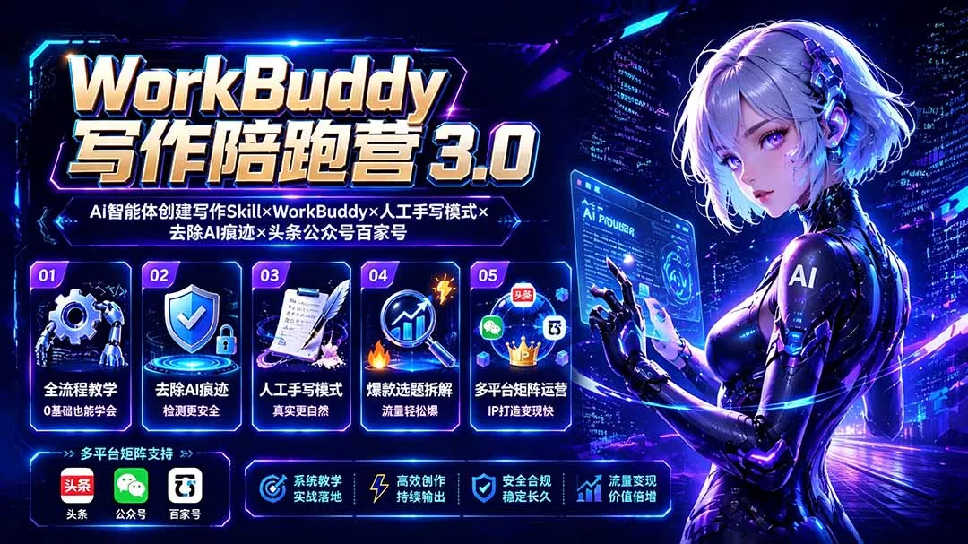 WorkBuddy写作陪跑营3.0-更新：Ai智能体创建写作Skill×WorkBuddy×人工手写模式×去除AI痕迹×头条公众号百家号客创社区-专注互联网轻资产资源整合与分享客创社区-专注互联网轻资产资源整合与分享