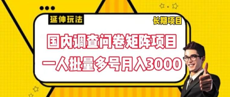 国内调查问卷矩阵项目，一人批量多号月入3000【揭秘】客创社 - 专注互联网轻资产创业及网络项目资源整合与分享客创社 - 专注互联网轻资产创业及网络项目资源整合与分享