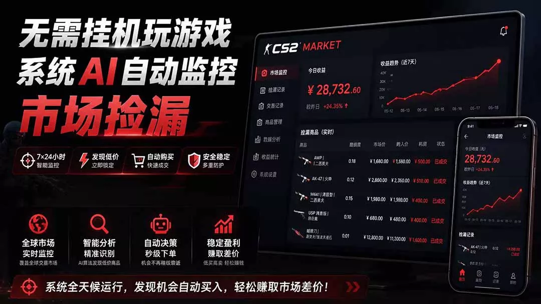 系统AI自动监控市场捡漏，不用玩游戏|只需要一部手机|支持任何形式数据验证