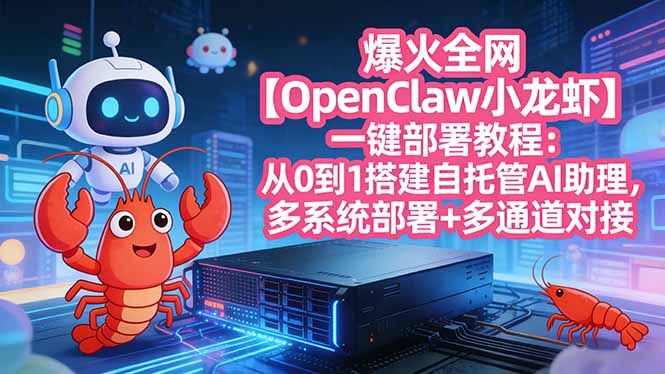 爆火全网【OpenClaw 小龙虾】一键部署教程：从0到1搭建自托管AI助理，多系统部署+多通道对接-鱼见海资源网-免费PHP网站源码模板,插件软件网创AI智能体资源分享平台！