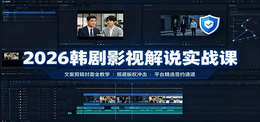 2026韩剧影视解说实战课：文案剪辑封面全教学，规避版权冲击平台精选签约通道-鱼见海资源网-免费PHP网站源码模板,插件软件网创AI智能体资源分享平台！