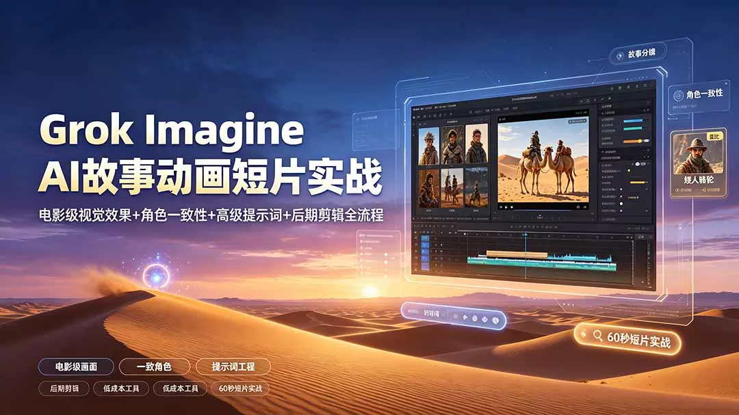 Grok Imagine AI故事动画短片实战：电影级视觉效果+角色一致性+高级提示词+后期剪辑全流程客创社区-专注互联网轻资产资源整合与分享客创社区-专注互联网轻资产资源整合与分享