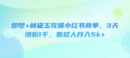 即梦+林黛玉完爆小红书商单，3天涨粉1千，靠怼人月入5k+-客创社 - 专注互联网轻资产创业及网络项目资源整合与分享客创社-免费且强大的项目分享网站！
