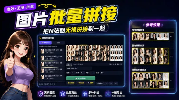 图片批量拼接,把N张图无损拼接到一起,支持横向、竖向、自定义等功能 图片批量拼接,把N张图无损拼接到一起,支持横向、竖向、自定义等功能