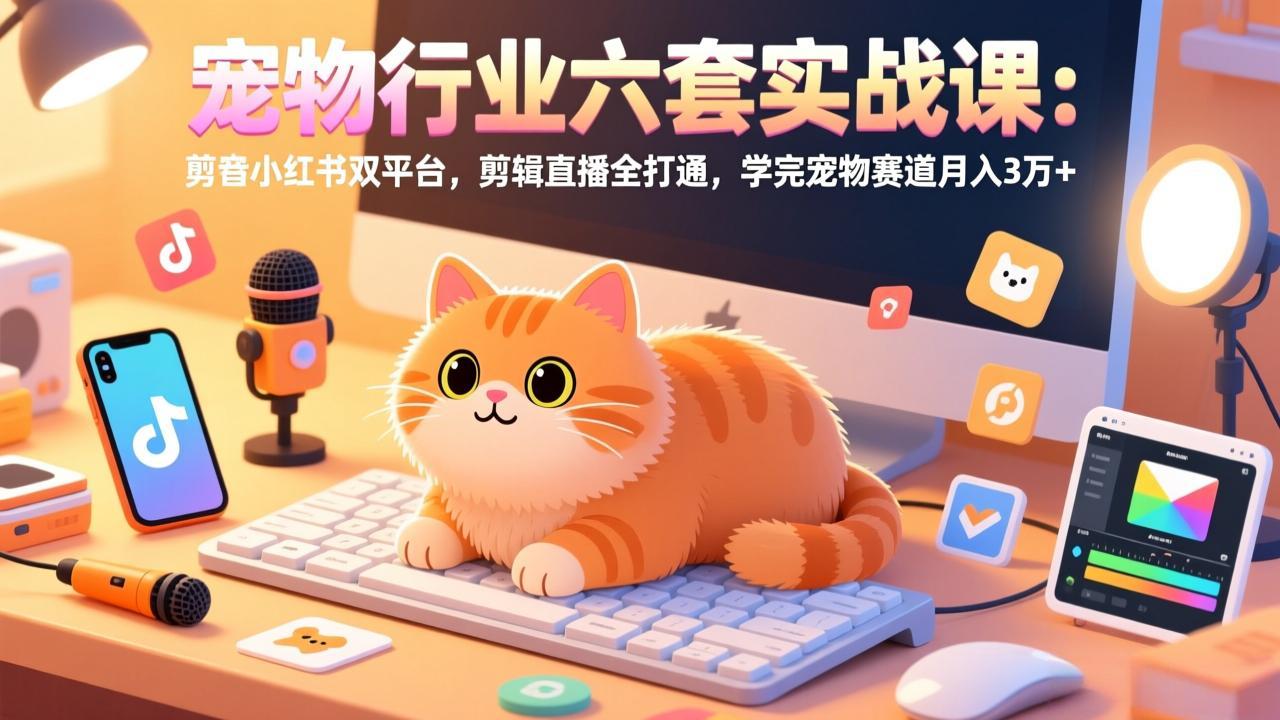 宠物行业六套实战课：抖音小红书双平台，剪辑直播全打通，学完宠物赛道月入3万+-鱼见海资源网-免费PHP网站源码模板,插件软件网创AI智能体资源分享平台！
