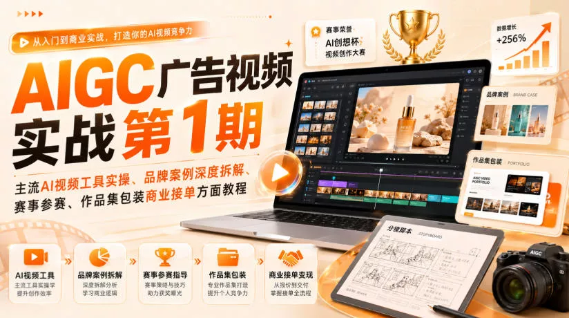 AIGC广告视频实战第1期，主流AI视频工具实操、品牌案例深度拆解、赛事参赛、作品集包装商业接单方面教程星享资源网星享资源网