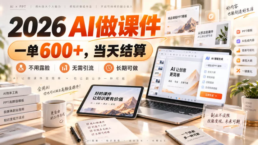 2026 AI做课件，一单600+，当天结算，不用露脸，无需引流，长期可做【揭秘】客创社区-专注互联网轻资产资源整合与分享客创社区-专注互联网轻资产资源整合与分享