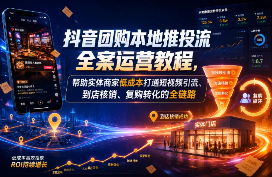 抖音团购本地推投流全案运营教程，帮助实体商家低成本打通短视频引流、到店核销、复购转化的全链路客创社区-专注互联网轻资产资源整合与分享客创社区-专注互联网轻资产资源整合与分享