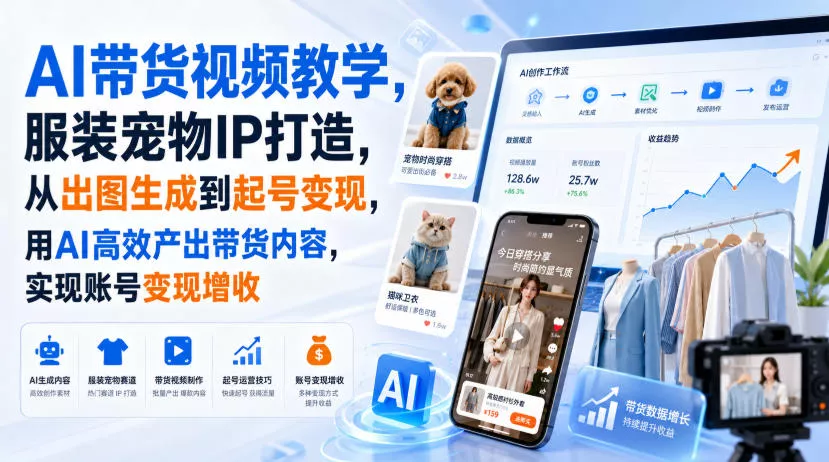 AI带货视频教学，服装宠物IP打造，从出图生成到起号变现，用AI高效产出带货内容，实现账号变现增收星享资源网星享资源网