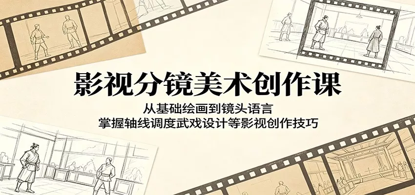 影视分镜美术创作课：从基础绘画到镜头语言，掌握轴线调度武戏设计等影视创作技巧