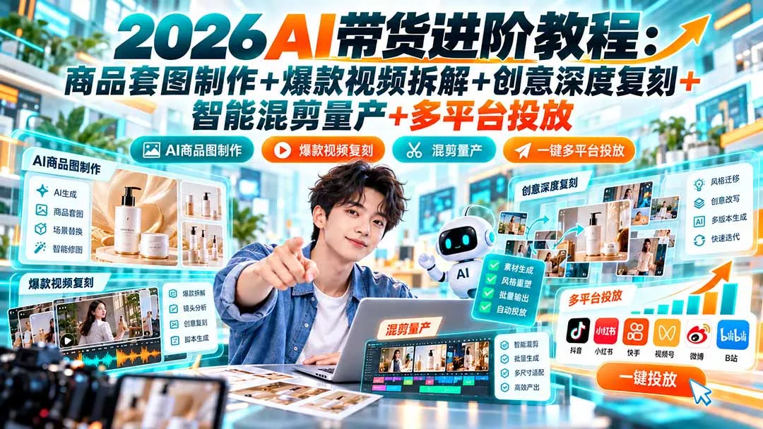 2026AI带货进阶教程：商品套图制作+爆款视频拆解+创意深度复