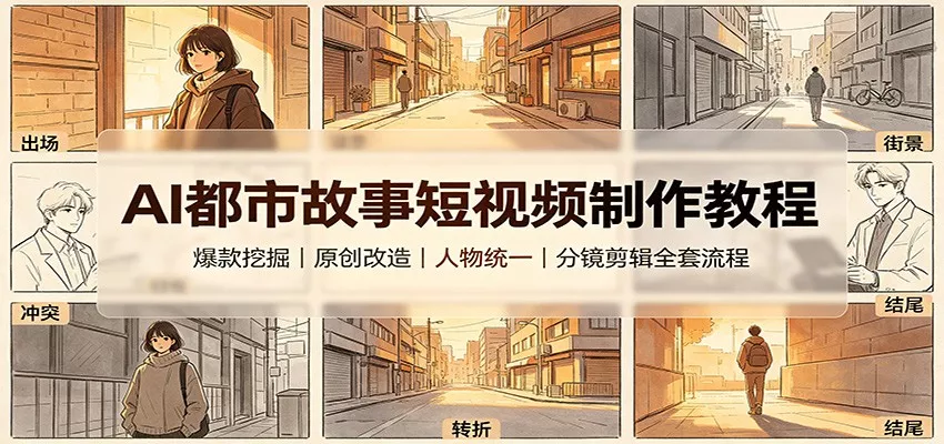 AI都市故事短视频制作教程：爆款挖掘原创改造，人物统一分镜剪辑全套流程 《鱼见海科技》-鱼见海资源网-免费PHP网站源码模板,插件软件网创AI智能体资源分享平台！