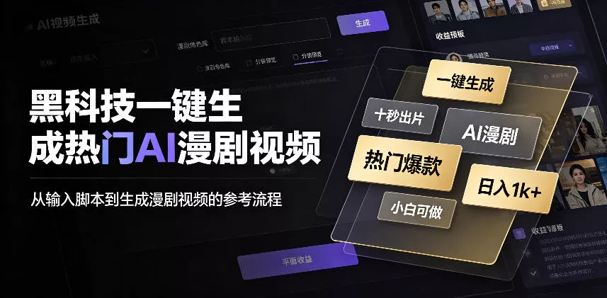 新技术一键生成热门AI漫剧视频，十秒钟即可搞定，小白也能日入1k+【揭秘】 《鱼见海科技》-鱼见海资源网-免费PHP网站源码模板,插件软件网创AI智能体资源分享平台！