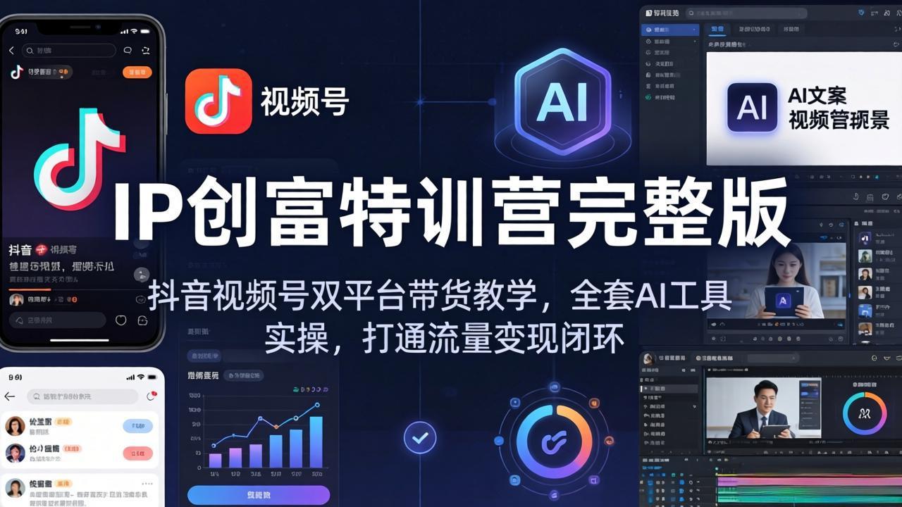 IP创富特训营完整版：抖音视频号双平台带货教学，全套AI工具实操，打通流量变现闭环客创社区-专注互联网轻资产资源整合与分享客创社区-专注互联网轻资产资源整合与分享