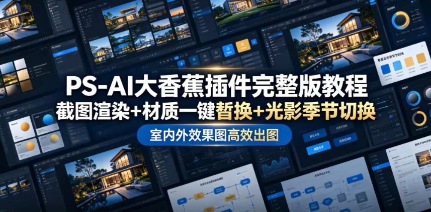 PS-AI大香蕉插件完整版教程，截图渲染+材质一键替换+光影季节切换，室内外效果图高效出图高阶课程-软件百科