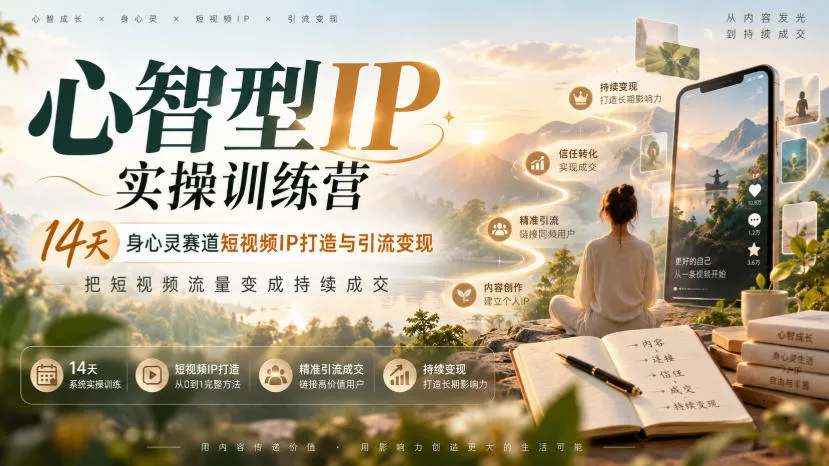 心智型IP实操训练营｜14天身心灵赛道短视频IP打造与引流变现，把短视频流量变成持续成交客创社区-专注互联网轻资产资源整合与分享客创社区-专注互联网轻资产资源整合与分享