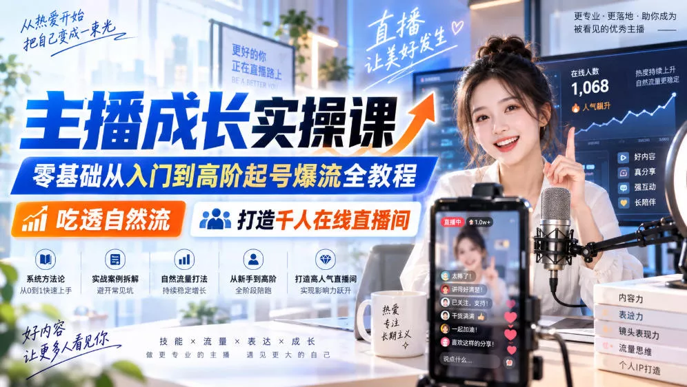 主播成长实操课｜零基础从入门到高阶起号爆流全教程，吃透自然流，打造千人在线直播间客创社区-专注互联网轻资产资源整合与分享客创社区-专注互联网轻资产资源整合与分享