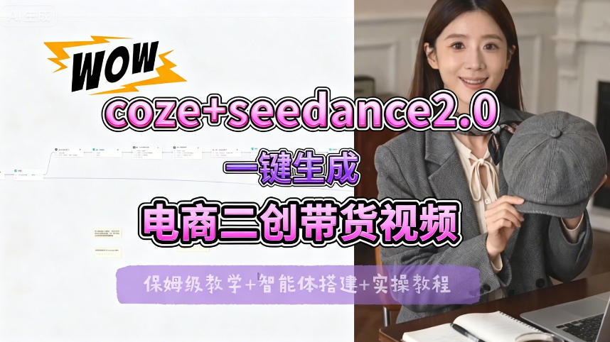 【Coze工作流搭建实操教程】seedance2.0+coze一键生成电商二创带货视频，全流程保姆级教学客创社区-专注互联网轻资产资源整合与分享客创社区-专注互联网轻资产资源整合与分享