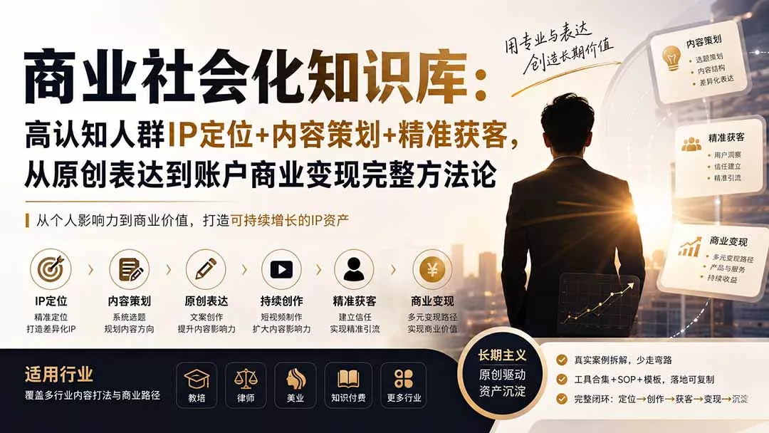 商业社会化知识库：高认知人群IP定位+内容策划+精准获客，从原创表达到账户商业变现完整方法论星享资源网星享资源网