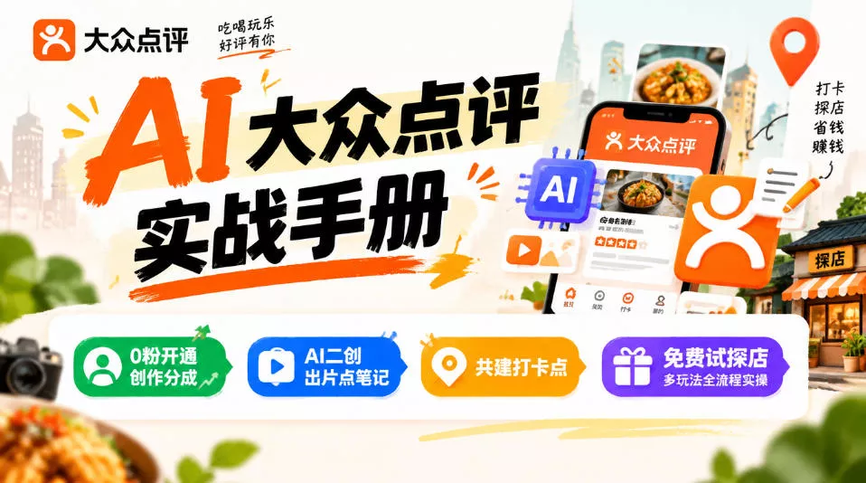 某局的AI大众点评实战手册，0粉开通创作分成、AI二创出片点笔记、共建打卡点、免费试探店多玩法全流程实操 《鱼见海科技》-鱼见海资源网-免费PHP网站源码模板,插件软件网创AI智能体资源分享平台！