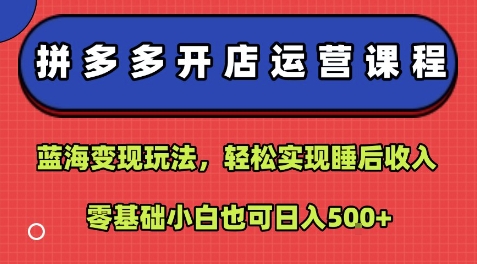 拼多多开店运营课程：蓝海变现玩法，轻松实现睡后收入，零基础小白也可日入5张-客创社 - 专注互联网轻资产创业及网络项目资源整合与分享客创社-免费且强大的项目分享网站！