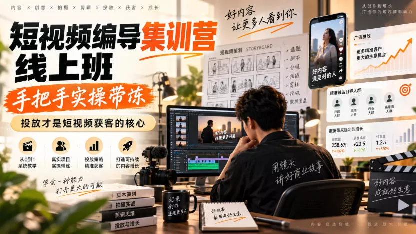短视频编导集训营线上班，手把手实操带冻，投放才是短视频获客的核心客创社区-专注互联网轻资产资源整合与分享客创社区-专注互联网轻资产资源整合与分享