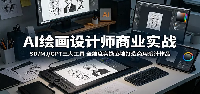 AI绘画设计师商业实战：SD/MJ/GPT三大工具，全维度实操落地打造商用设计作品 《鱼见海科技》-鱼见海资源网-免费PHP网站源码模板,插件软件网创AI智能体资源分享平台！
