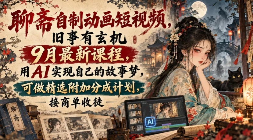 聊斋自制动画短视频，旧事有玄机9月最新课程，用AI实现自己的故事梦，可做精选附加分成计划，接商单收徒星享资源网HS游戏库