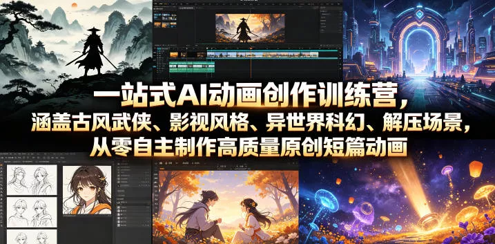 一站式AI动画创作训练营，涵盖古风武侠、影视风格、异世界科幻、解压场景，从零自主制作高质量原创短篇动画(更新) 《鱼见海科技》-鱼见海资源网-免费PHP网站源码模板,插件软件网创AI智能体资源分享平台！