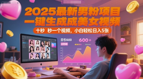 2025最新男粉项目，一键生成美女视频，日引600+色粉 十秒一个视频，小白轻松日入5张【揭秘】-客创社 - 专注互联网轻资产创业及网络项目资源整合与分享客创社-免费且强大的项目分享网站！