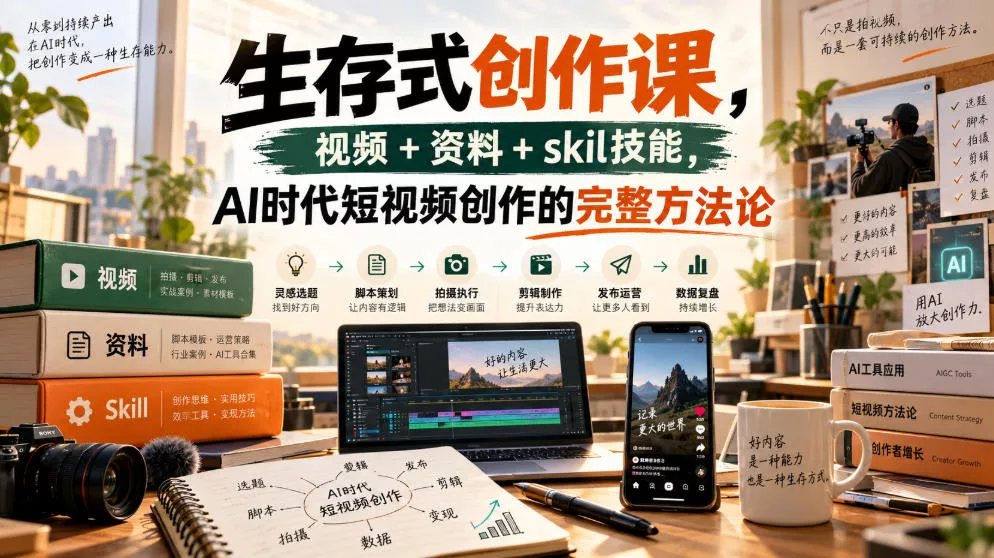 生存式创作课,视频+资料+skil技能,ai时代短视频创作的完整方法论 生存式创作课,视频+资料+skil技能,ai时代短视频创作的完整方法论