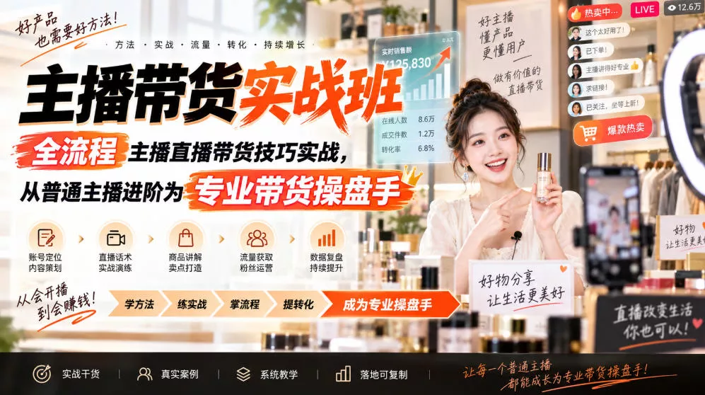 主播带货实战班ZB，全流程主播直播带货技巧实战，从普通主播进阶为专业带货操盘手星享资源网星享资源网