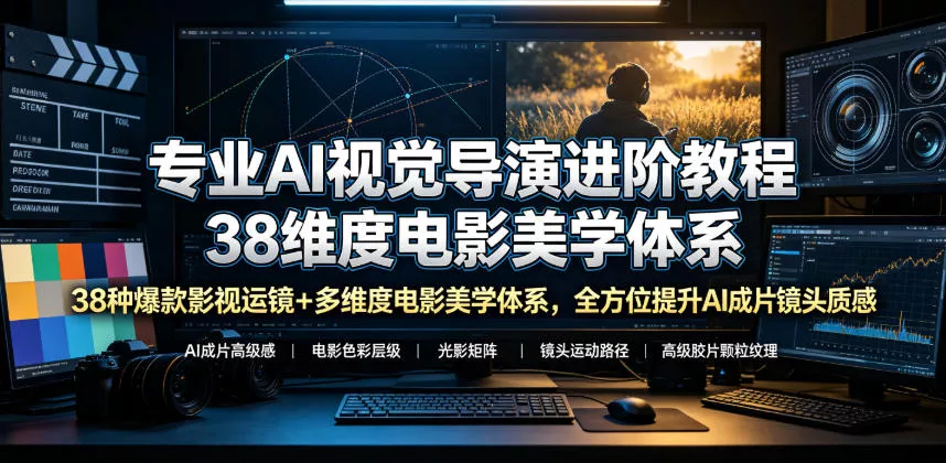 专业AI视觉导演进阶教程，38种爆款影视运镜+多维度电影美学体系，全方位提升AI成片高级感与镜头质感客创社区-专注互联网轻资产资源整合与分享客创社区-专注互联网轻资产资源整合与分享