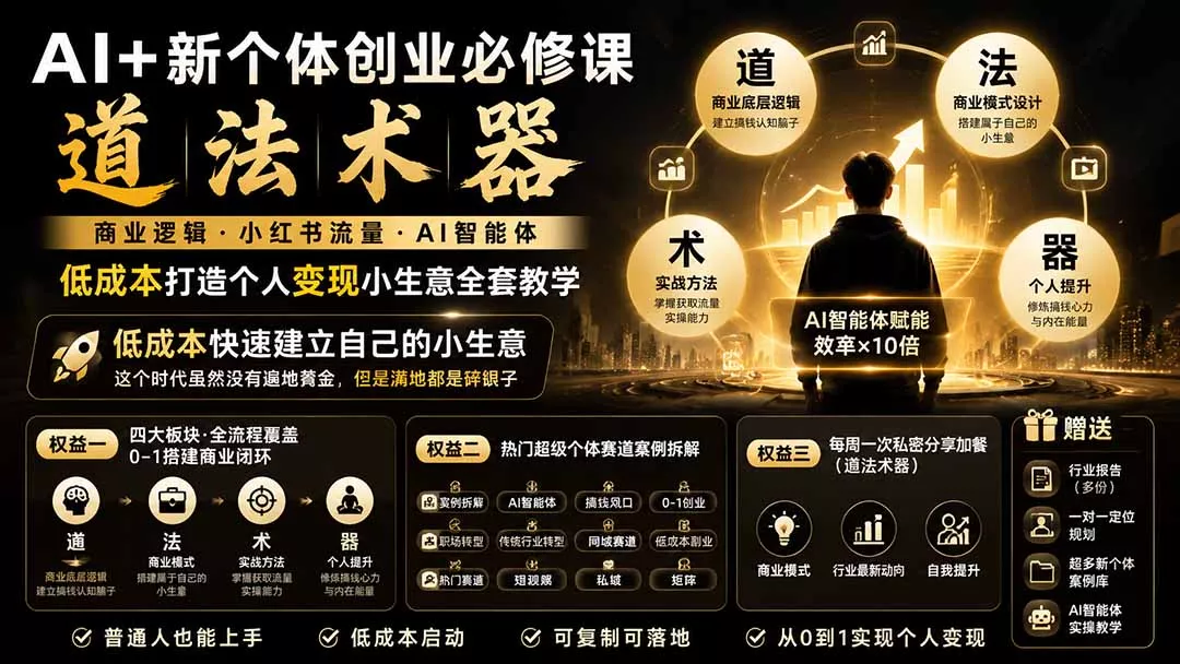 AI+新个体创业必修课｜道法术器｜商业逻辑·小红书流量·AI智能体｜低成本打造个人变现小生意全套教学客创社区-专注互联网轻资产资源整合与分享客创社区-专注互联网轻资产资源整合与分享