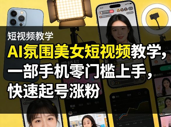 AI氛围美女短视频教学，一部手机零门槛上手，快速起号涨粉客创社区-专注互联网轻资产资源整合与分享客创社区-专注互联网轻资产资源整合与分享