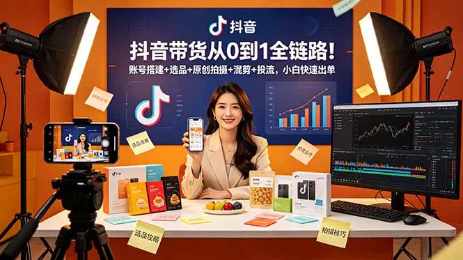 抖音带货从0到1全链路!账号搭建+选品+原创拍摄+混剪+投流,小白快速出单-羽哥创业课堂