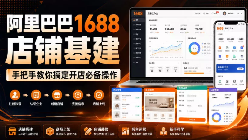 阿里巴巴1688店铺基建，手把手教你搞定开店必备操作(更新8月)-鱼见海资源网-免费PHP网站源码模板,插件软件网创AI智能体资源分享平台！