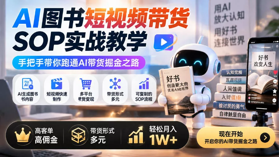 AI图书短视频带货SOP实战教学，手把手带你跑通AI带货掘金之路，高客单高佣金，带货形式多元，轻松月入1W+ 《鱼见海科技》-鱼见海资源网-免费PHP网站源码模板,插件软件网创AI智能体资源分享平台！