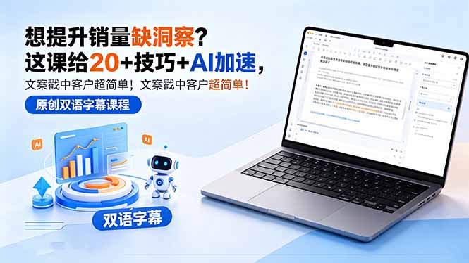 想提升销量缺洞察？这课给 20 + 技巧 + AI 加速，文案戳中客户超简单！【原创双语字幕】创云资源分享 | 创云网创云网创 | 千项创云 | 千项笔记 | 闪电网创 | 资源站网创 | 网创干货基地 | 网创实战教程 | 网创项目大全 | 网创副业项目 | 网创引流技巧 | 网创变现玩法 | 网创零基础入门 | 网创暴利项目 | 网创蓝海项目 | 网创实操手册 | 网创资料合集 | 网创工具分享 | 网创课程资料 | 网创技术教程 | 网创运营攻略 | 网创赚钱秘籍 | 网创被动收入 | 网创轻资产创业 | 网创低成本项目 | 创云资源库 | 创云副业指南 | 创云创业项目 | 创云干货分享 | 创云实战玩法 | 创云引流脚本 | 创云变现教程 | 创云 AI 工具 | 创云无货源 | 创云 C 单玩法 | 闲鱼无货源教程 | 闲鱼倒卖项目 | 闲鱼虚拟产品 | 闲鱼引流技巧 | 闲鱼开店攻略 | 闲鱼爆款选品 | 闲鱼自动发货 | 闲鱼副业赚钱 | 闲鱼 C 单 2.0 | 闲鱼流量玩法 | 小红书起号教程 | 小红书变现玩法 | 小红书引流攻略 | 小红书爆款文案 | 小红书素材库 | 小红书运营技巧 | 小红书虚拟资源 | 小红书带货项目 | 小红书 AI 作图 | 小红书流量密码 | 淘宝无货源开店 | 淘宝蓝海选品 | 淘宝引流技巧 | 淘宝运营教程 | 淘宝虚拟产品 | 淘宝客变现 | 淘宝爆款打造 | 淘宝新店运营 | 淘宝 C 店玩法 | 淘宝副业项目 | AI 网创项目 | AI 变现教程 | AI 文案生成 | AI 作图赚钱 | AI 视频剪辑 | AI 工具合集 | AI 自动化运营 | AI 虚拟产品 | AI 副业赚钱 | AI 引流脚本 | C 单 2.0 教程 | C 单实战玩法 | C 单引流技巧 | C 单变现攻略 | C 单项目资料 | C 单零基础教学 | C 单暴利玩法 | C 单自动脚本 | C 单流量玩法 | C 单副业项目 | 无货源电商教程 | 无货源选品技巧 | 无货源开店攻略 | 无货源虚拟项目 | 无货源自动发货 | 无货源爆款玩法 | 无货源副业赚钱 | 无货源运营手册 | 无货源工具合集 | 无货源蓝海项目 | 虚拟资源项目 | 虚拟产品变现 | 虚拟资料合集 | 虚拟产品开店 | 虚拟资源引流 | 虚拟产品教程 | 虚拟资源倒卖 | 虚拟产品暴利 | 虚拟资源自动 | 虚拟副业项目 | 副业赚钱项目 | 副业零基础入门 | 副业实操教程 | 副业变现攻略 | 副业引流技巧 | 副业工具合集 | 副业资料大全 | 副业轻资产 | 副业被动收入 | 副业暴利玩法 | 网络创业项目 | 网络赚钱教程 | 网络引流技巧 | 网络变现玩法 | 网络运营攻略 | 网络干货基地 | 网络实战手册 | 网络工具分享 | 网络课程资料 | 网络蓝海项目 | 短视频变现 | 短视频引流 | 短视频教程 | 短视频素材库 | 短视频运营 | 短视频带货 | 短视频脚本 | 短视频爆款 | 短视频 AI 剪辑 | 短视频副业 | 自媒体变现 | 自媒体起号 | 自媒体运营 | 自媒体文案 | 自媒体素材 | 自媒体引流 | 自媒体教程 | 自媒体副业 | 自媒体工具 | 自媒体干货 | 电商运营教程 | 电商引流技巧 | 电商变现玩法 | 电商选品攻略 | 电商工具合集 | 电商开店教程 | 电商爆款打造 | 电商虚拟项目 | 电商副业赚钱 | 电商蓝海项目 | 引流技术教程 | 精准引流玩法 | 全自动引流 | 私域引流技巧 | 社群引流攻略 | 短视频引流 | 图文引流教程 | 引流脚本合集 | 引流干货基地 | 引流实战玩法 | 变现技巧大全 | 变现项目合集 | 变现实操教程 | 变现工具分享 | 变现攻略手册 | 暴利变现玩法 | 被动变现项目 | 轻资产变现 | 虚拟变现教程 | 副业变现秘籍 | 千像网创资源 | 千像副业教程 | 千像引流干货 | 闪电网创项目 | 闪电变现玩法 | 闪电副业赚钱 | 资源站网创库 | 资源站副业集 | 资源站引流技 | 资源站变现法创云网创